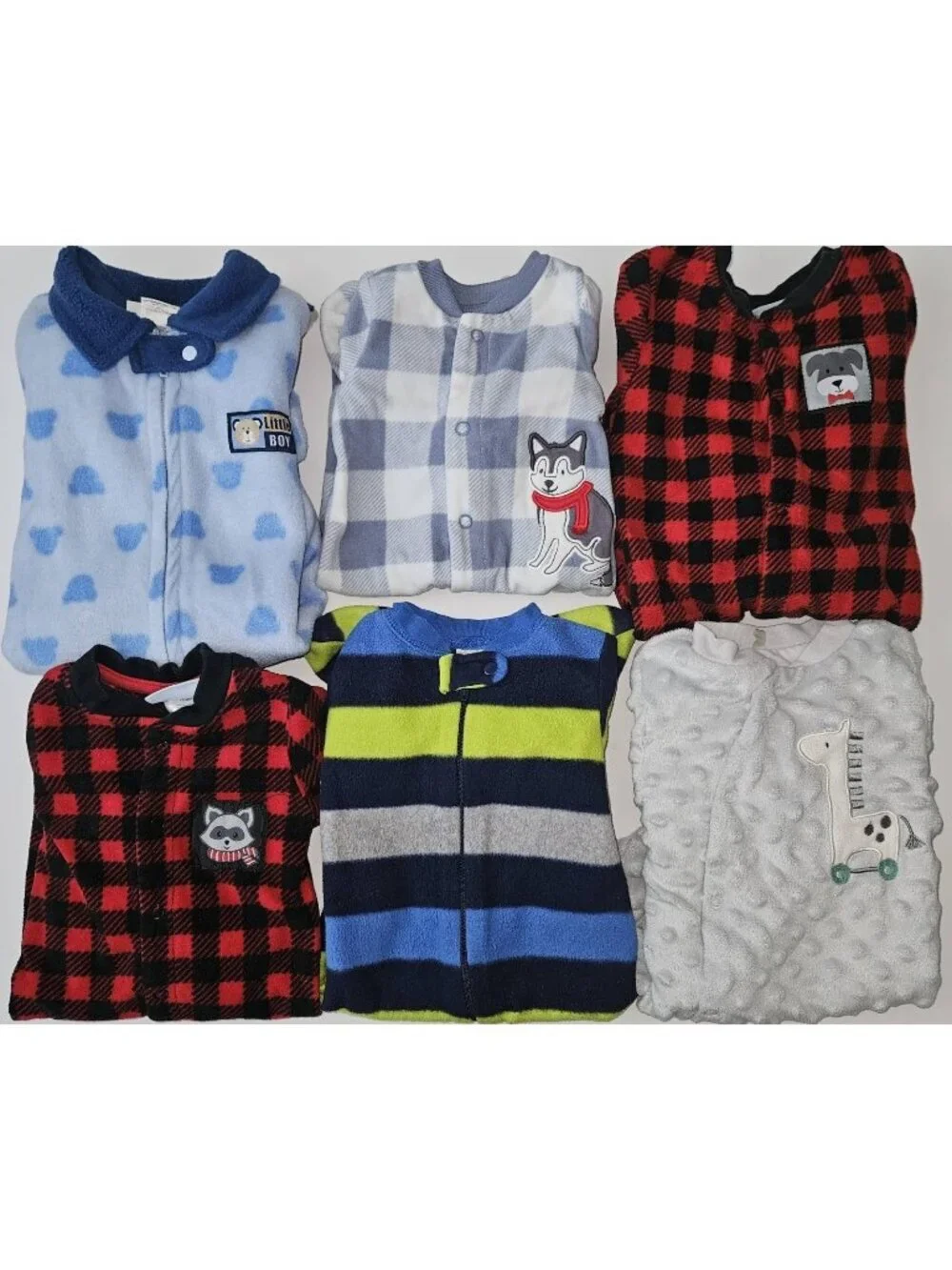 6 Pairs Footie Pajamas Lot NB 0-3-6 Months Baby Boy Buffalo Plaid Weeplay Carter